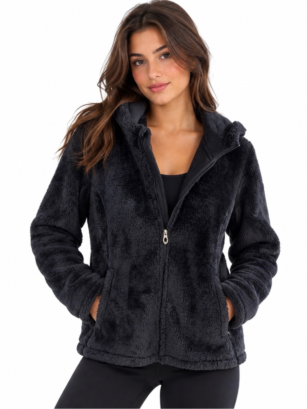 Spyder Shaggy fleece Plush Zip-Up Teddy full zip  Jacket in Black NWT